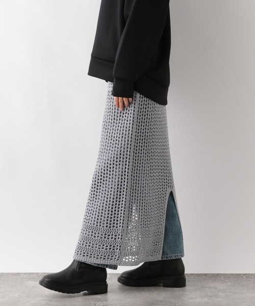 GLOBAL WORK(グローバルワーク)の「メッシュ編みラメIラインスカート/143961(スカート・レディース・シルバー/ブラック・FREE)」の17枚目の写真
