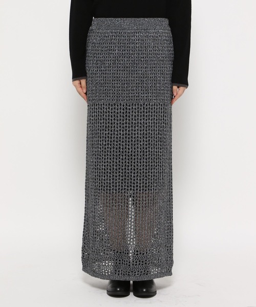 GLOBAL WORK(グローバルワーク)の「メッシュ編みラメIラインスカート/143961(スカート・レディース・シルバー/ブラック・FREE)」の18枚目の写真