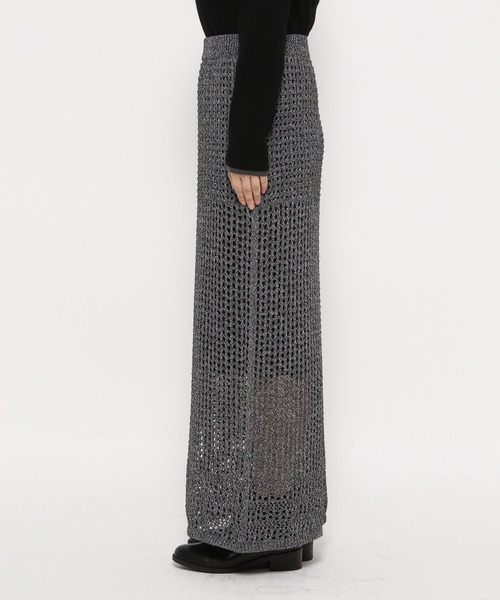 GLOBAL WORK(グローバルワーク)の「メッシュ編みラメIラインスカート/143961(スカート・レディース・シルバー/ブラック・FREE)」の19枚目の写真