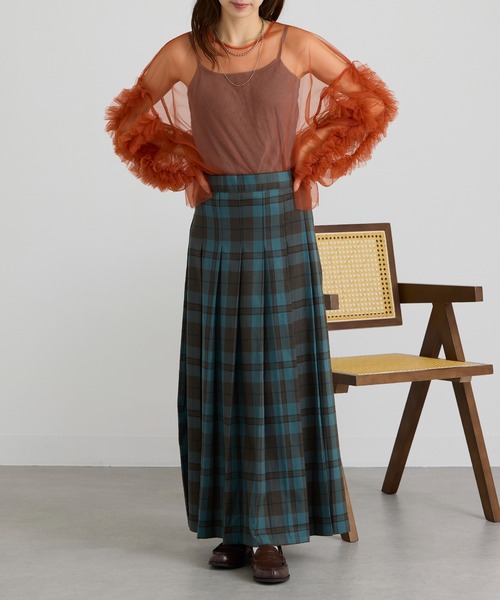 MAISON BREEZE reveur（メゾンブリーズレヴール）の「【MAISON BREEZE reveur】Tartan check pleated long skirt タータンチェック プリーツロングスカート XNN（スカート・レディース・グリーン/ブラウン/ネイビー/ブラック・FREE）」の18枚目の写真