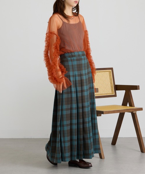 MAISON BREEZE reveur（メゾンブリーズレヴール）の「【MAISON BREEZE reveur】Tartan check pleated long skirt タータンチェック プリーツロングスカート XNN（スカート・レディース・グリーン/ブラウン/ネイビー/ブラック・FREE）」の8枚目の写真