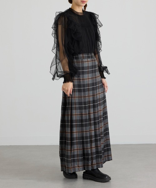 MAISON BREEZE reveur（メゾンブリーズレヴール）の「【MAISON BREEZE reveur】Tartan check pleated long skirt タータンチェック プリーツロングスカート XNN（スカート・レディース・グリーン/ブラウン/ネイビー/ブラック・FREE）」の22枚目の写真