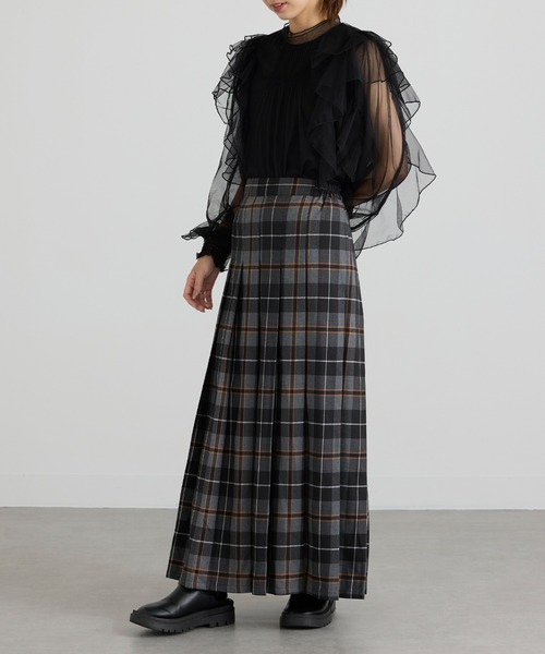 MAISON BREEZE reveur（メゾンブリーズレヴール）の「【MAISON BREEZE reveur】Tartan check pleated long skirt タータンチェック プリーツロングスカート XNN（スカート・レディース・グリーン/ブラウン/ネイビー/ブラック・FREE）」の13枚目の写真