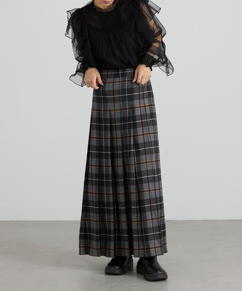 セール】【MAISON BREEZE reveur】Tartan check pleated long skirt
