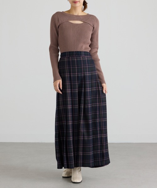 MAISON BREEZE reveur（メゾンブリーズレヴール）の「【MAISON BREEZE reveur】Tartan check pleated long skirt タータンチェック プリーツロングスカート XNN（スカート・レディース・グリーン/ブラウン/ネイビー/ブラック・FREE）」の6枚目の写真