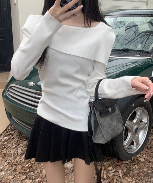 ECLIN（エクラン）の「アシメオフショルニットプルオーバー（ニット/セーター・レディース・グレー/ベージュ/ホワイト/ブラック・FREE）」の11枚目の写真