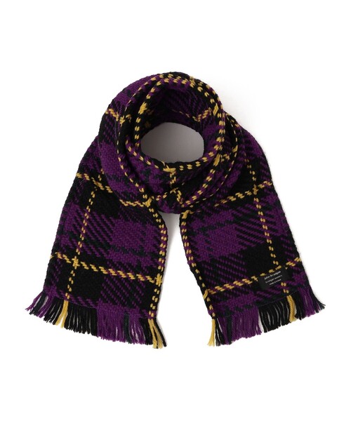 John branigan(ジョンブラニガン)の「john branigan: カラー チェック マフラー 24FW(マフラー・レディース・ライトグレー/ネイビー/パープル・ONE SIZE)」の1枚目の写真