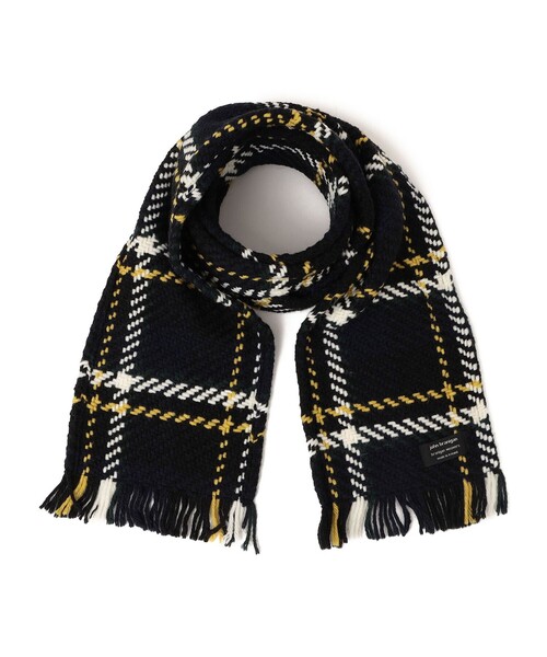 John branigan(ジョンブラニガン)の「john branigan: カラー チェック マフラー 24FW(マフラー・レディース・ライトグレー/ネイビー/パープル・ONE SIZE)」の3枚目の写真