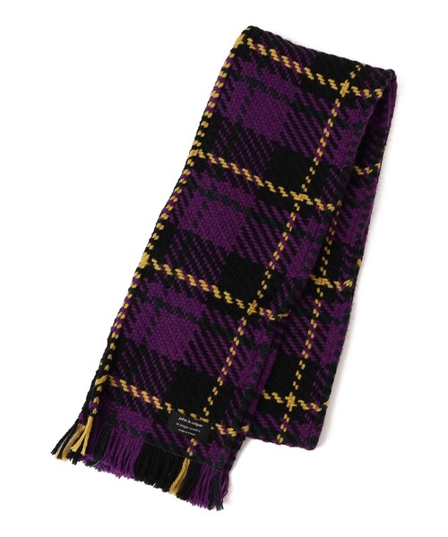 John branigan(ジョンブラニガン)の「john branigan: カラー チェック マフラー 24FW(マフラー・レディース・ライトグレー/ネイビー/パープル・ONE SIZE)」の4枚目の写真