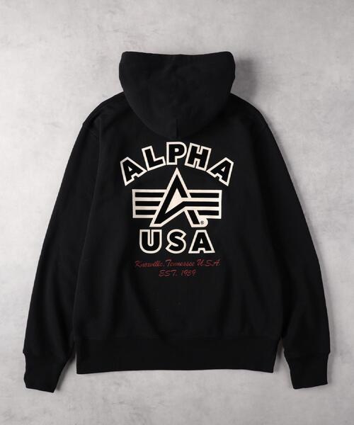 Alpha Industries（アルファインダストリーズ）の「ALPHA(アルファ)【メンズ】バックフライングパーカー（パーカー・メンズ・グレー/ブラック・XL/L/M）」の4枚目の写真