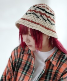 総柄 ニット クラッシャーハット