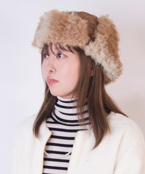 polcadot（ポルカドット）の「プードルファー合皮フライトキャップ（キャップ・レディース・チャコールグレー/ベージュ・FREE）」の2枚目の写真