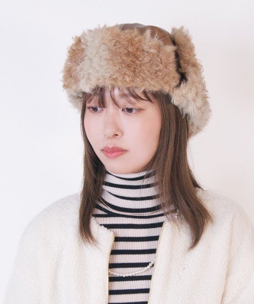 polcadot（ポルカドット）の「プードルファー合皮フライトキャップ（キャップ・レディース・チャコールグレー/ベージュ・FREE）」の9枚目の写真