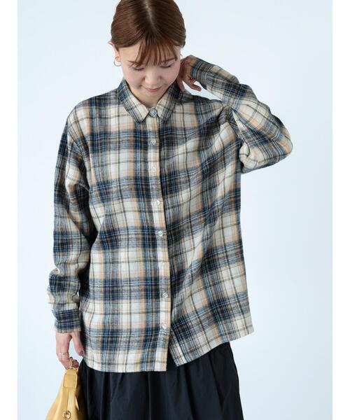 Lugnoncure（ルノンキュール）の「ネルチェックオーバーシャツ（シャツ/ブラウス・レディース・ネイビー/ブラック/ベージュ・F）」の5枚目の写真