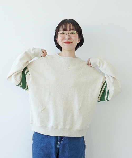 PAR ICI（パーリッシィ）の「アズマ裏毛 ラインスウェット（スウェット・レディース・オレンジ/ネイビー/オフホワイト・FREE）」の4枚目の写真