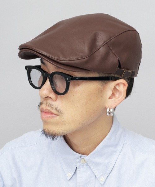 セール】合成皮革（レザー調） ハンチング（ハンチング/ベレー帽