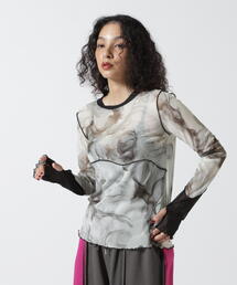 tシャツ CASANE（カサネ）別注マーブルペイントロングスリーブカットソー レディース CASANE（カサネ）別注マーブルペイントロングスリーブカットソー