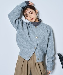 【150㎝前後の小柄さんサイズ】金ボタンメランジニットカーディガン