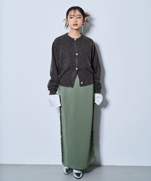 tarin arin(タリンアリン)の「【150㎝前後の小柄さんサイズ】金ボタンメランジニットカーディガン(ニット/セーター・レディース・ライトグレー/グリーン/ブラウン・S/M)」の6枚目の写真
