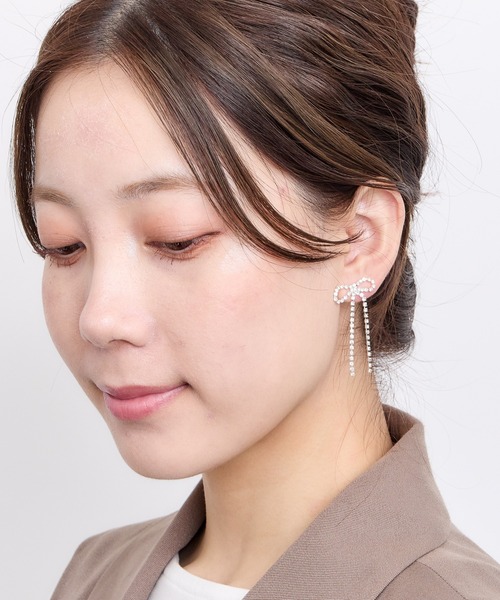 セール】ダイヤレーンリボンピアス（ピアス（両耳用