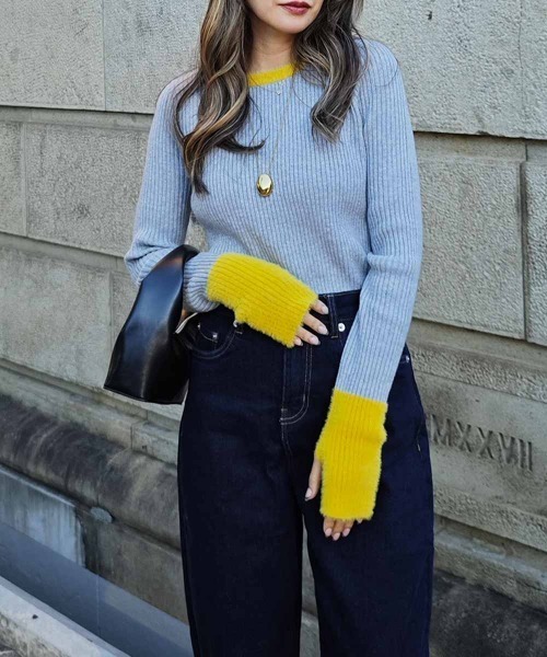 esutoreja（エストレジャ）の「バイカラーリブニットトップス（ニット/セーター・レディース・グレー/アイボリー/ブラック/チャコール・FREE）」の3枚目の写真