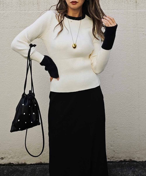 esutoreja（エストレジャ）の「バイカラーリブニットトップス（ニット/セーター・レディース・グレー/アイボリー/ブラック/チャコール・FREE）」の10枚目の写真