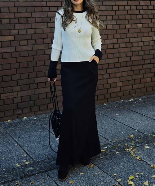 esutoreja（エストレジャ）の「バイカラーリブニットトップス（ニット/セーター・レディース・グレー/アイボリー/ブラック/チャコール・FREE）」の12枚目の写真