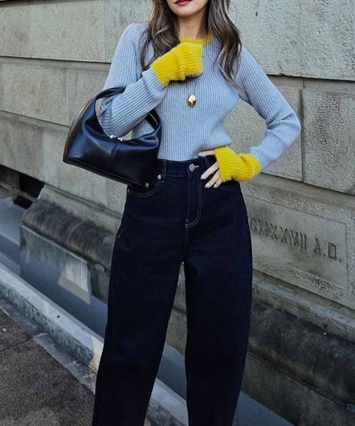 esutoreja（エストレジャ）の「バイカラーリブニットトップス（ニット/セーター・レディース・グレー/アイボリー/ブラック/チャコール・FREE）」の13枚目の写真