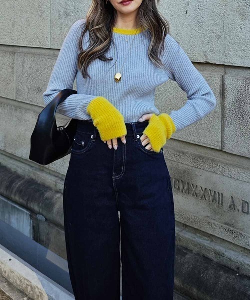 esutoreja（エストレジャ）の「バイカラーリブニットトップス（ニット/セーター・レディース・グレー/アイボリー/ブラック/チャコール・FREE）」の14枚目の写真