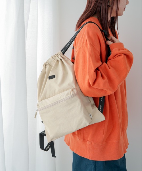 Ungrid(アングリッド)の「【Ungrid/アングリッド】 ソフトナイロン ロゴテープナップザック(バックパック/リュック・レディース・ブラック/アイボリー/グレイッシュベージュ/ブルーグレー/ミント/ブラック×ホワイト/ホワイト×ブラック・FREE)」の3枚目の写真