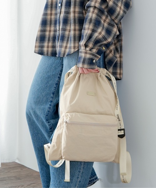 Ungrid(アングリッド)の「【Ungrid/アングリッド】 ソフトナイロン ロゴテープナップザック(バックパック/リュック・レディース・ブラック/アイボリー/グレイッシュベージュ/ブルーグレー/ミント/ブラック×ホワイト/ホワイト×ブラック・FREE)」の2枚目の写真