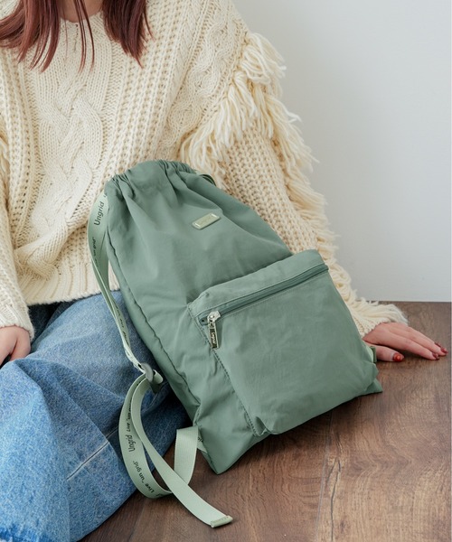 Ungrid(アングリッド)の「【Ungrid/アングリッド】 ソフトナイロン ロゴテープナップザック(バックパック/リュック・レディース・ブラック/アイボリー/グレイッシュベージュ/ブルーグレー/ミント/ブラック×ホワイト/ホワイト×ブラック・FREE)」の7枚目の写真