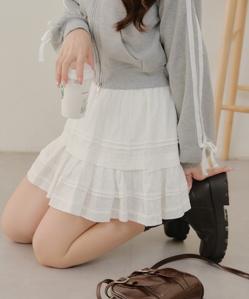 APPORTE PAR LES MARCHES（アポルテパーレマルシェ）の「フリルミニスカート（スカート・レディース・ブラック/オフホワイト・FREE）」の2枚目の写真