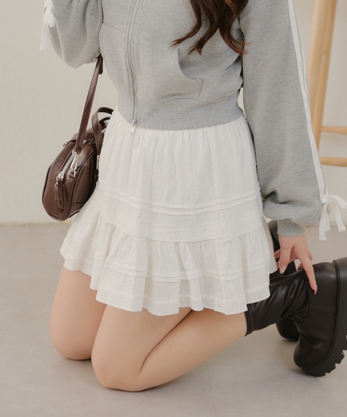 APPORTE PAR LES MARCHES（アポルテパーレマルシェ）の「フリルミニスカート（スカート・レディース・ブラック/オフホワイト・FREE）」の7枚目の写真