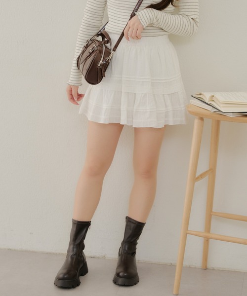 APPORTE PAR LES MARCHES（アポルテパーレマルシェ）の「フリルミニスカート（スカート・レディース・ブラック/オフホワイト・FREE）」の6枚目の写真