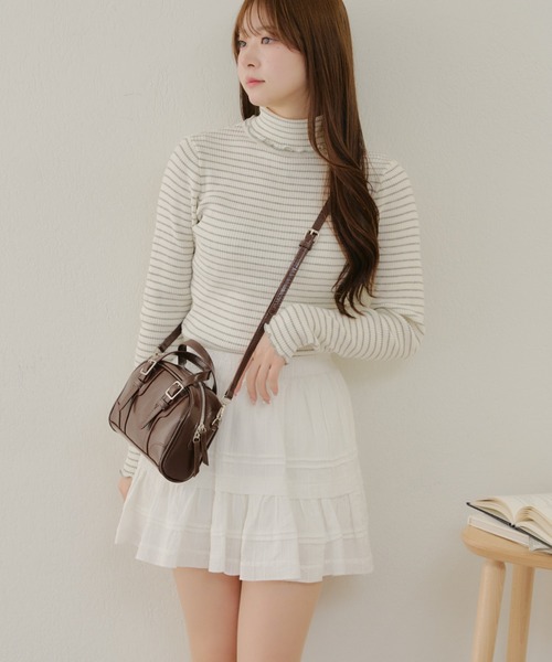 APPORTE PAR LES MARCHES（アポルテパーレマルシェ）の「フリルミニスカート（スカート・レディース・ブラック/オフホワイト・FREE）」の4枚目の写真