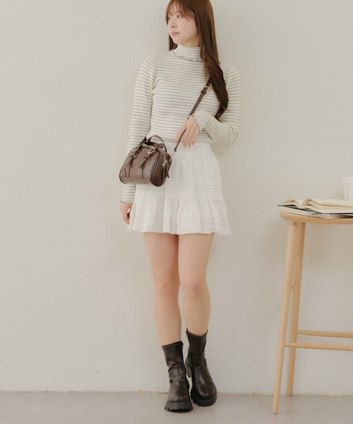 APPORTE PAR LES MARCHES（アポルテパーレマルシェ）の「フリルミニスカート（スカート・レディース・ブラック/オフホワイト・FREE）」の3枚目の写真