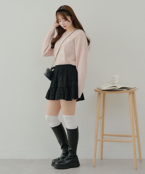 APPORTE PAR LES MARCHES（アポルテパーレマルシェ）の「フリルミニスカート（スカート・レディース・ブラック/オフホワイト・FREE）」の21枚目の写真