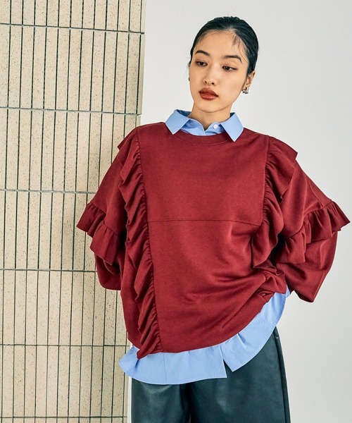 LEPSIM（レプシィム）の「フリルスウェットプルオーバー　150586（スウェット・レディース・グレー/レッド/ライトグレー・FREE）」の3枚目の写真