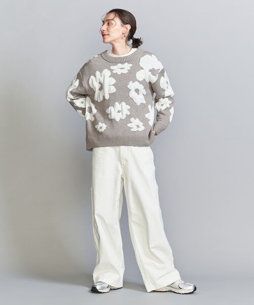 ユナイテッドアローズ フラワー ジャカード スウェット　グレー　一度のみ着用 フラワー ジャカード ロングスリーブ スウェット