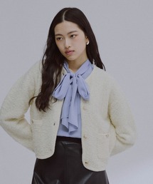 NANO universe(ナノユニバース)のリボンヤーンニットジャケット(ノーカラージャケット)