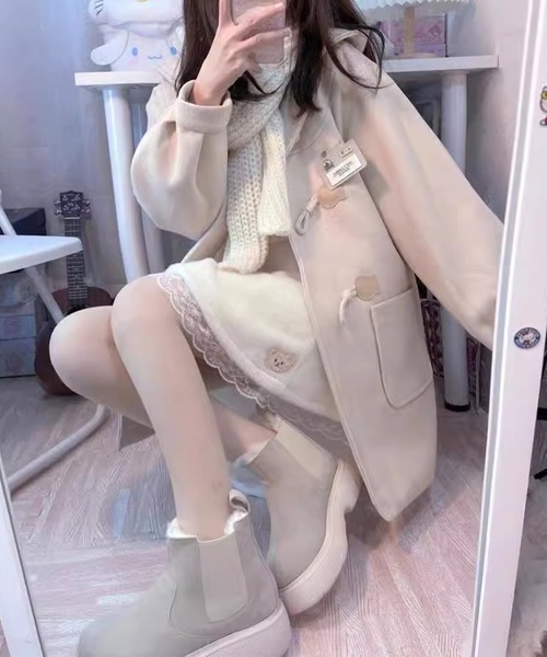 Lace Ladies（レースレディース）の「ウールライク ミドル丈 ダッフル コート（ダッフルコート・レディース・アイボリー/ブラック・XL/M/S）」の3枚目の写真