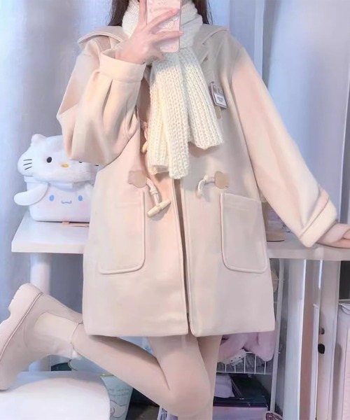Lace Ladies（レースレディース）の「ウールライク ミドル丈 ダッフル コート（ダッフルコート・レディース・アイボリー/ブラック・XL/M/S）」の4枚目の写真