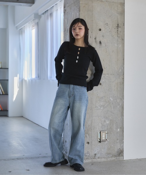 feepur(フェピュール)の「【ハンドウォッシャブル】フロントホールリブニット(ニット/セーター・レディース・アイボリー/ブラック/杢グレー・MEDIUM)」の18枚目の写真