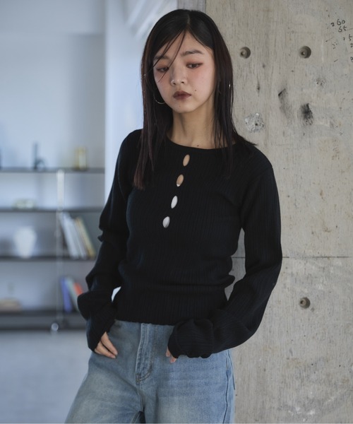 feepur(フェピュール)の「【ハンドウォッシャブル】フロントホールリブニット(ニット/セーター・レディース・アイボリー/ブラック/杢グレー・MEDIUM)」の19枚目の写真