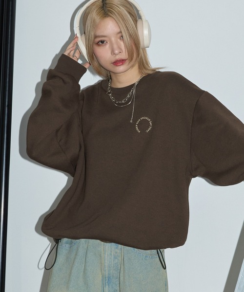 Anchor Smith（アンカー スミス）の「サークルロゴ刺繍ドローコードオーバーサイズスウェット（スウェット・レディース・杢グレー/ブラック/レッド/ダークブラウン/スミクロ・M/L）」の4枚目の写真