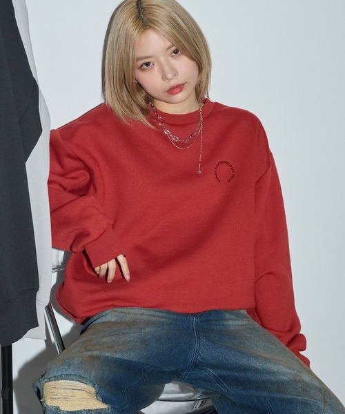 Anchor Smith（アンカー スミス）の「サークルロゴ刺繍ドローコードオーバーサイズスウェット（スウェット・レディース・杢グレー/ブラック/レッド/ダークブラウン/スミクロ・M/L）」の5枚目の写真