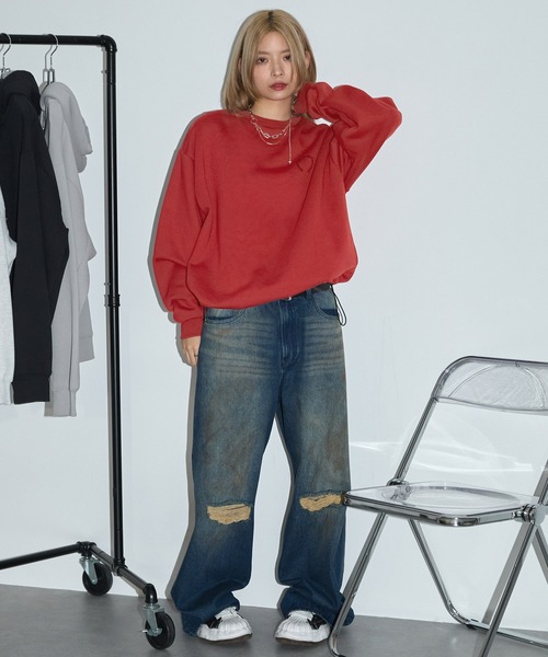 Anchor Smith（アンカー スミス）の「サークルロゴ刺繍ドローコードオーバーサイズスウェット（スウェット・レディース・杢グレー/ブラック/レッド/ダークブラウン/スミクロ・M/L）」の10枚目の写真