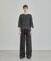 Ruelle（ルーエル）の「【Ruelle】Faded Distressed Cropped Short-Sleeve Knit Top / フェードダメージ加工半袖クロップド丈ニットソー（ニット/セーター）」