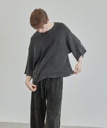 Ruelle（ルーエル）の「【Ruelle】Faded Distressed Cropped Short-Sleeve Knit Top / フェードダメージ加工半袖クロップド丈ニットソー（ニット/セーター）」
